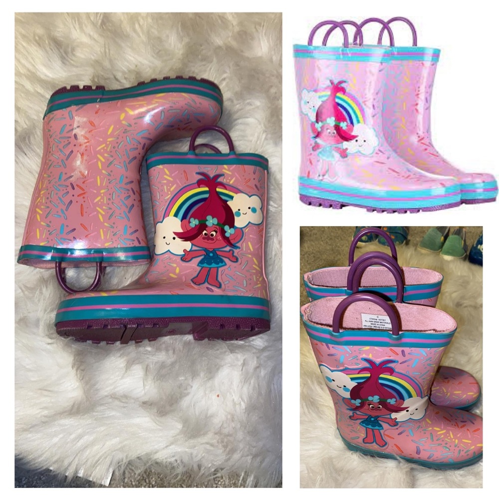 Pink W/ Blue Trolls Poppy Rain Boot used